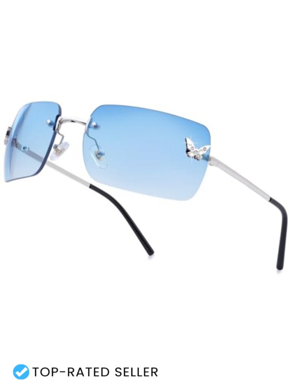 Rimless Rectangle Y2K Sunglasses for Women Men Small Frameless Tinted Lens 2000s